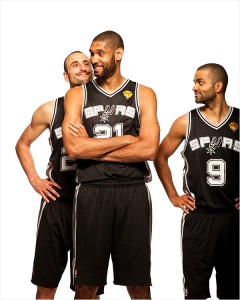 Manu Ginobili, Tim Duncan, and Tony Parker of the San antonio Spurs in San antonio, Texas on Sunday, June 2, 2013. © 2013 Robert Seale