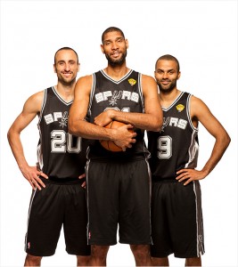 Manu Ginobili, Tim Duncan, and Tony Parker of the San antonio Spurs in San antonio, Texas on Sunday, June 2, 2013. © 2013 Robert Seale