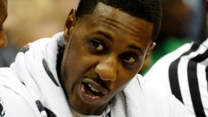 Oct 11, 2013; Kansas City, MO, USA; Miami Heat point guard Mario Chalmers (15) on the bench against the Charlotte Bobcats in the first half at Sprint Center. Miami won 86-75. Mandatory Credit: John Rieger-USA TODAY Sports